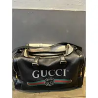 在飛比找蝦皮購物優惠-9成新 Gucci 經典款 皮革 全黑 旅行袋