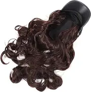 VICASKY Wavy Hair Wig with Hat Long Curly Wig Headband for Women Realistic Deep Hair Extension for Autumn Winter Wear Fashionable and Warm Cosplay Accessory