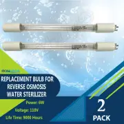 Ultraviolet UV Light Bulb 6W for Water Sterilization System Set of 2