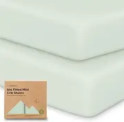 2-Pack Mini Cot Sheets Fitted - Bamboo Baby Cot Sheets Fitted for Pack N Play Mattress 97x66cm, Soft & Cozy, Neutral Toddler Playard Bedding, Snug Mini Baby Crib Mattress Cover Boy, Girl (Aloe)