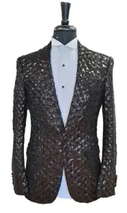 Mens Formal Wedding Prom Black Sequin Blazer Tuxedo Jacket