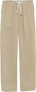 [Maiyifu-GJ] Men's Drawstring Linen Cotton Pants Lightweight Summer Beach Yoga Pant Elastic Waist Casual Loose Fit Trousers