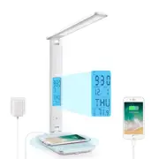 Dimmable LED Desk Lamp with Clock Wireless Phone Charger for Home College Dorm