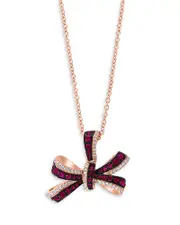 Bloomingdale's Fine Collection Ruby & Diamond Bow Pendant Necklace in 14K Rose Gold