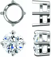 14K Solid White Gold Slide Pendant Setting Round Solitaire Mounting 4mm-12mm