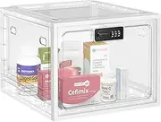 Lockable Box Medicine Lock Box for Safe Medication Premium Material Lockable Storage Box Locking Organizer Bin for Fridge Food/Snacks/Phone/Tablet Jail/Cosmetics/Home Safety Childproof (White)