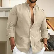 Men's Shirt Linen Shirt Summer Shirt Beach Wear Button Up Shirt Plain Vacation Casual Black White Blue Khaki Long Sleeve Collar Spring Summer Clothing Apparel