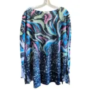 Jess & Jane 3X "Lush" Tunic Top Colorful Print Long Sleeve Made in USA 3X