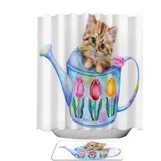 Cat Drawing for Kids Tulips and Kitten Shower Curtain