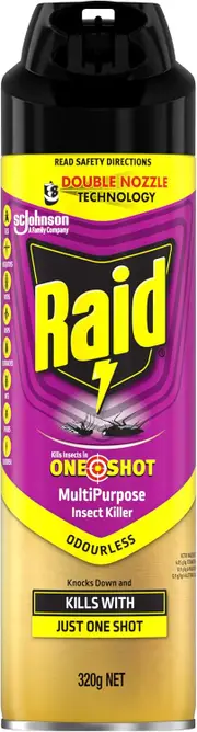 Raid One Shot Double Nozzle Multipurpose Odourless Insect Killer Spray 320 g