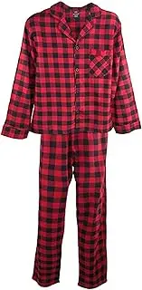 [Hanes] Men's 100% Cotton Flannel Plaid Pajama Top and Pant Set