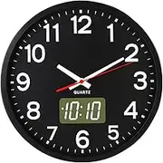 Timegyro Wall Clocks Battery Operated,12'' Silent Wall Clock,Analog and Digital,LED/LCD Digits Display