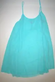 NWT New Designer Natori Womens S Chiffon Chemise Aqua Blue Night Gown Silky Adju
