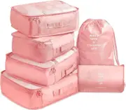 6 Pcs Waterproof Compression Packing Cubes Large Travel Luggage Organizer Storage (Pink)