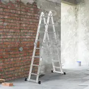 Traderight 4.7M Multi-Purpose Aluminium Folding Ladder 8-Step Extension Platform Heavy-Duty Anti-Slip, 150kg Capacity, Silver