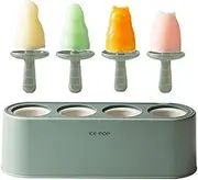 Popsicle Mold Set, Ice Block Moulds Silicone, Cake Pop Moulds, 4-Cavity DIY Ice Pop Mold with Plastic Sticks, Reusable Silicone Popsicle Maker, Easy Release Ice Cream Molds (Light Green)