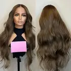 Frontal T Lace Wigs Pre Plucked Soft Long Wavy Synthetic Hair Light brown