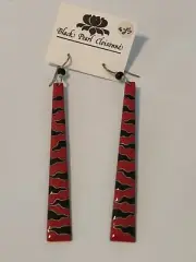 New Black Pearl CLOISONNE DANGLE EARRINGS Gaye Mueller red black