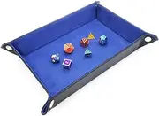 AORHOFJ 1 x Folding Dice Tray Rectangular PU Leather, Velvet Dice Board for Dungeons & Dragons, RPG, D&D and Other Tabletop Games (Blue)