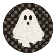 TAHARI Checkered Halloween WHITE GHOST Placemat Beaded 14" Black & Silver NEW