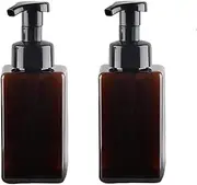 Foaming Soap Dispenser, 450ml(16oz) Refillable Modern Square Pump Bottle for Shampoo, Body Wash, Liquid Soap, PETG Plastic Empty Soap Dispenser for Kitchen, Bathroom, Hospital. 2 Pcs (Brown)