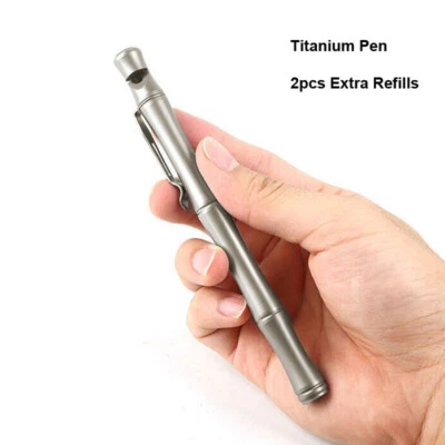 Hot Titanium Alloy Pocket Ballpoint Pen Outdoor Safty Whistle Multi EDC