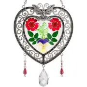 Heart Suncatcher Crystal Tree of Life Stained Glass Panles Real Flower Hangin...