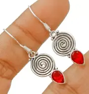 Natural Fire Garnet 925 Solid Sterling Silver Earrings Jewelry