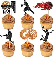 Confetti! 24Pcs Glitter Basketball Cake Topper for Sports Players Theme - Perfect Cupcake Picks for Baby Shower and Birthday Party Decorations - Pre-Assembled Cake Decorating Supplies