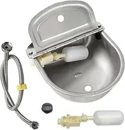 Upgrade Automatic Livestock Waterer with Float Valve & Drain Hole - Cattle Water Trough Stainless Steel Auto Fill Dog Water Bowl for Cattle, Horses, Sheep, Dogs (1.5m Hose, 2 Float Valves)