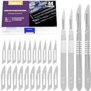 Swpeet 44Pcs 2 Styles #11#23 Scalpel Blades Surgical Grade Blades with #3#4 Scalpel Knife Handle Assortment Kit, Biology Lab Knives for Biology Lab Anatomy, Practicing Cutting, Sculpting, Repairing