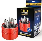 5pc Carbide Burr Set 1/4" Shank Tungsten Double Cut Rotary Die Grinder Bits - Cutting Burrs for Milwaukee, Dewalt and Die Grinder Accessories - Wood Carving Metal Working & Sturdy Storage Case