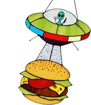 Alien UFO Sun Catcher - Acrylic UFO Hamburger Stained Sun Catcher with Chain - Colorful Decoration, Wall Art, Window Panel Indoor for Living Room