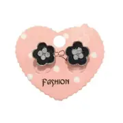 Flower Stud Earrings Clear Rhinestone Black Enamel Fashion Jewelry Gift Women