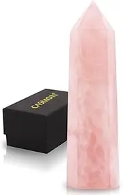 CASMON Rose Quartz Crystal Wand 3.2"-3.5" Healing Crystal Tower, Natural Large 6 Faceted Point Wand Stone with Gift Box for Reiki, Chakra, Meditation, Collection, Home Décor