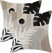 Boho Pillow Covers 20x20 Set of 2 Mid Century Black Beige Tropical Leaf Throw Pillow Covers Outdoor Decor Modern Abstract Line Decorative Pillowcase Farmhouse Linen Cushion Case For Sofa Couch