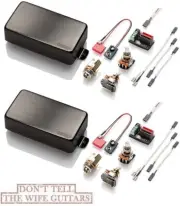 EMG 81 + 60 BRUSHED BLACK CHROME ACTIVE HUMBUCKER PICKUP SET SHORT SHAFT POTS