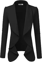 [DOUBLJU] Women's Long Sleeve Cardigan Lightweight Open Front Office Blazer with Plus Size