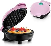 Mini Waffle Iron for Classic Waffle Maker, Small Waffle Maker with Non-Stick Coating Retro Design for Birthdays, Family Parties, Pink
