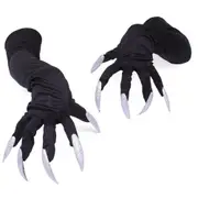 1Pair Milk Silk Glove Halloween Party Cosplay Props Gloves Long Nails Claw Punk Performance Thin Gloves Cuffs Black white