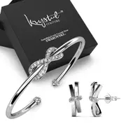 Boxed Infinity Tied up Earrings and Bangle Set in White Gold