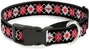 Buckle-Down Martingale Dog Collar - BD Argyle Black/Red/Gray - 1"