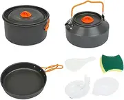 Rissunkv Camping Utensils Cooking Set,Portable Tea Pot and Pan for Travel | Portable Outdoor Cookware Pot and Pan Set for Camping Backpacking Hiking