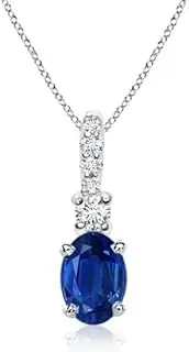 [Angara] Natural Oval Blue Sapphire Pendant Necklace with Diamond Bale in Sterling Silver/10ct/14ct Solid Gold for Women | September Birthstone Jewellery for Her