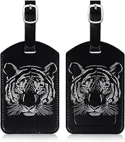AUERVO 2Pack Luggage Tags Tiger, Travel Leather Luggage Tags with Name ID Labels for Suitcase Baggage Backpacks Tags Waterproof