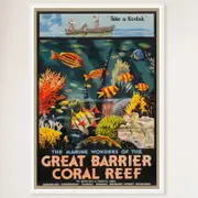 Galrie Vintage Great Barrier Reef Travel Poster by Roger Broders Queensland Australia Art, White Frame, A3 30x 42cm (12x 16inch)