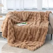 BDZBREN Luxury Faux Rabbit Fur Bubble Blanket Throw, Soft Cozy Fleece Blanket for Sofa Bed Couch, Microfiber Plush Fuzzy Flannel Decorative Throw Blanket (Brown, 51"*62")
