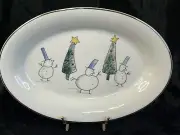 Eddie Bauer Christmas Tree Platinum Trim WINTER SNOWMEN 14" Oval Serving Platter