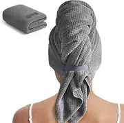 MABAO Microfiber Hair Towel Wrap for Women, Quick Dry Hair Turban Towel with Elastic Band, Microfiber Plopping Towel for Curly Hair, Long & Thick Hair 26.3" X 40" (Gray)