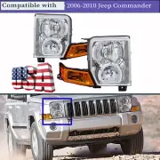 For Jeep Commander 06-10 Headlight Pair Chrome Housing Amber Lens Easy Install